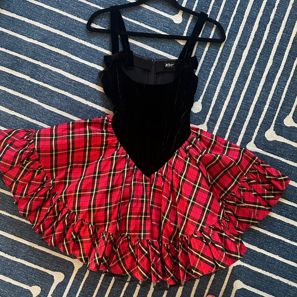 Vintage 90s Betsy Johnson velvet and taffeta bustier mini dress